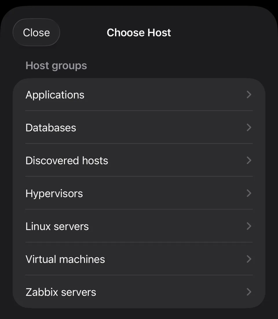 TriggerDeck Items host picker for selecting the active host