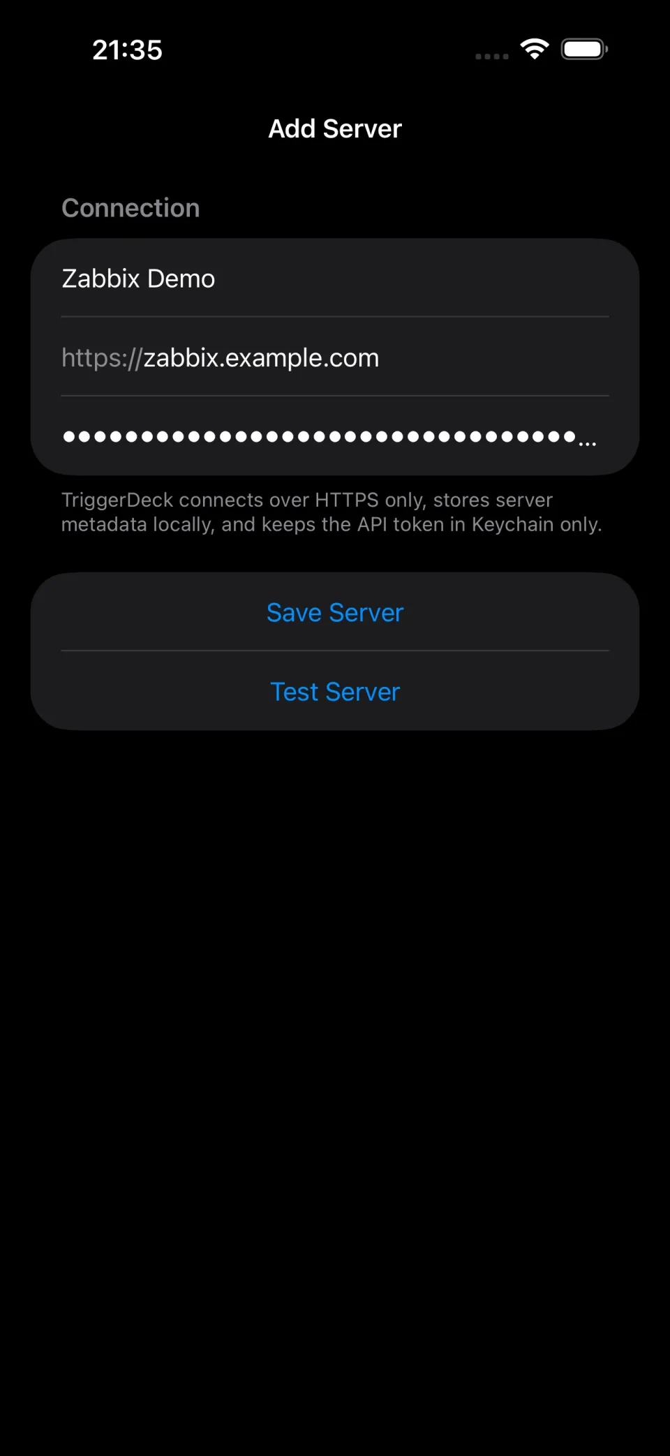 TriggerDeck add server form with connection fields and primary actions