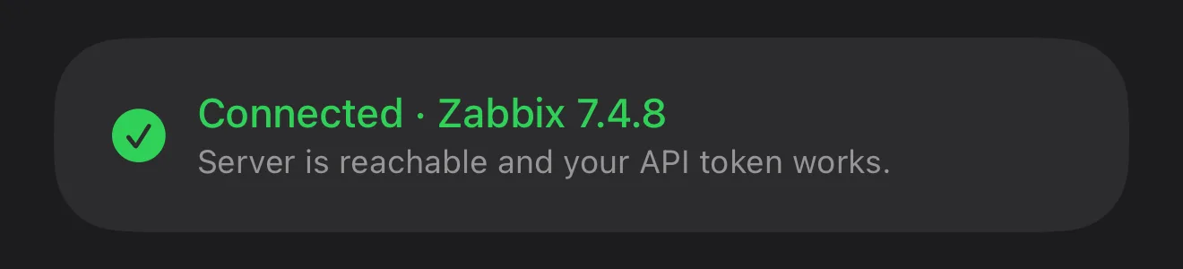 TriggerDeck connection test result showing a supported Zabbix version