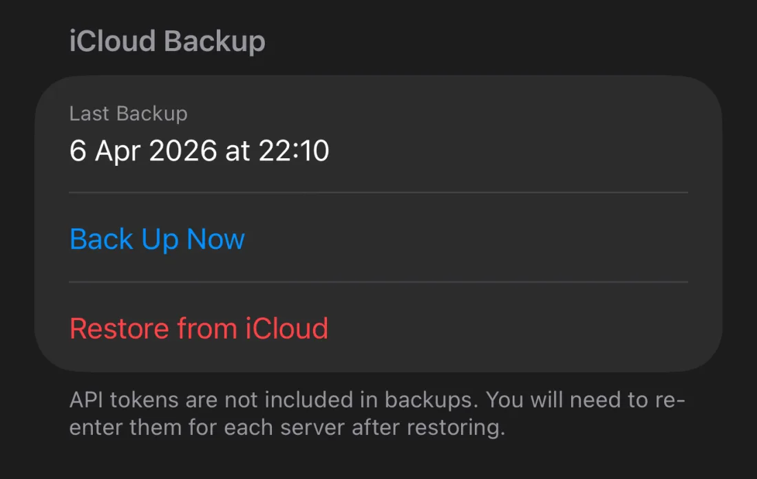 TriggerDeck Settings screen showing the iCloud Backup section