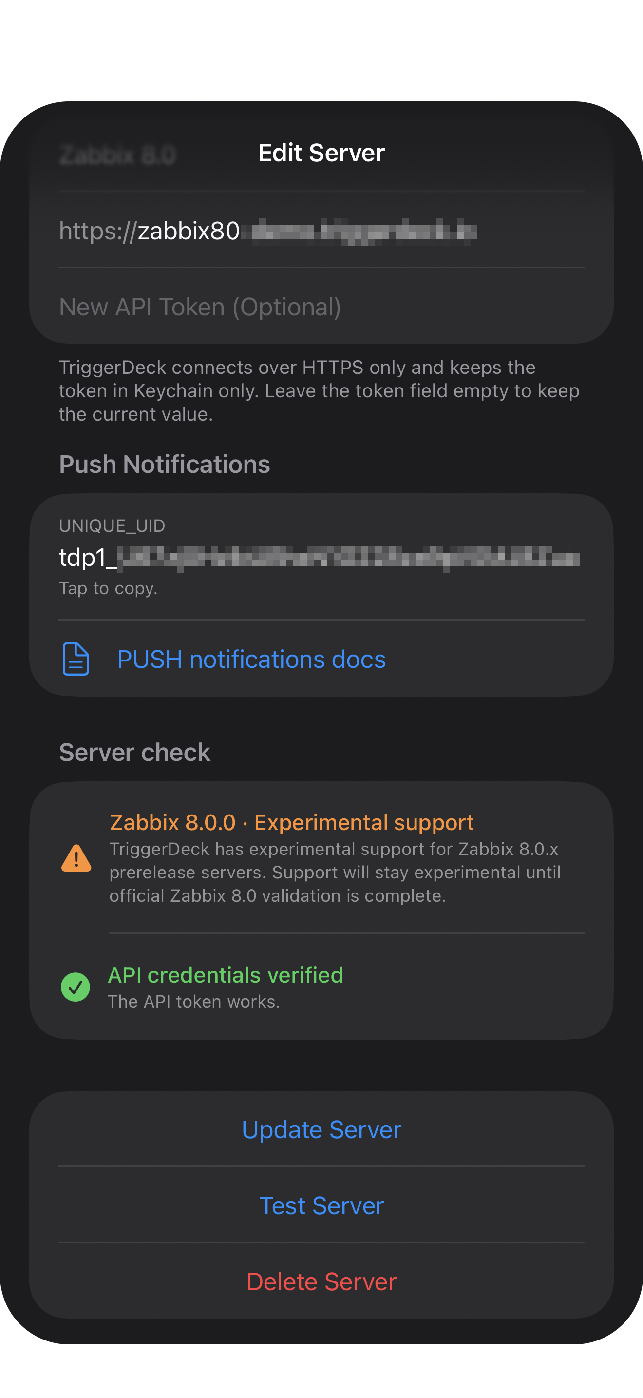 TriggerDeck 0.9.4 Zabbix 8.0 experimental connection testing